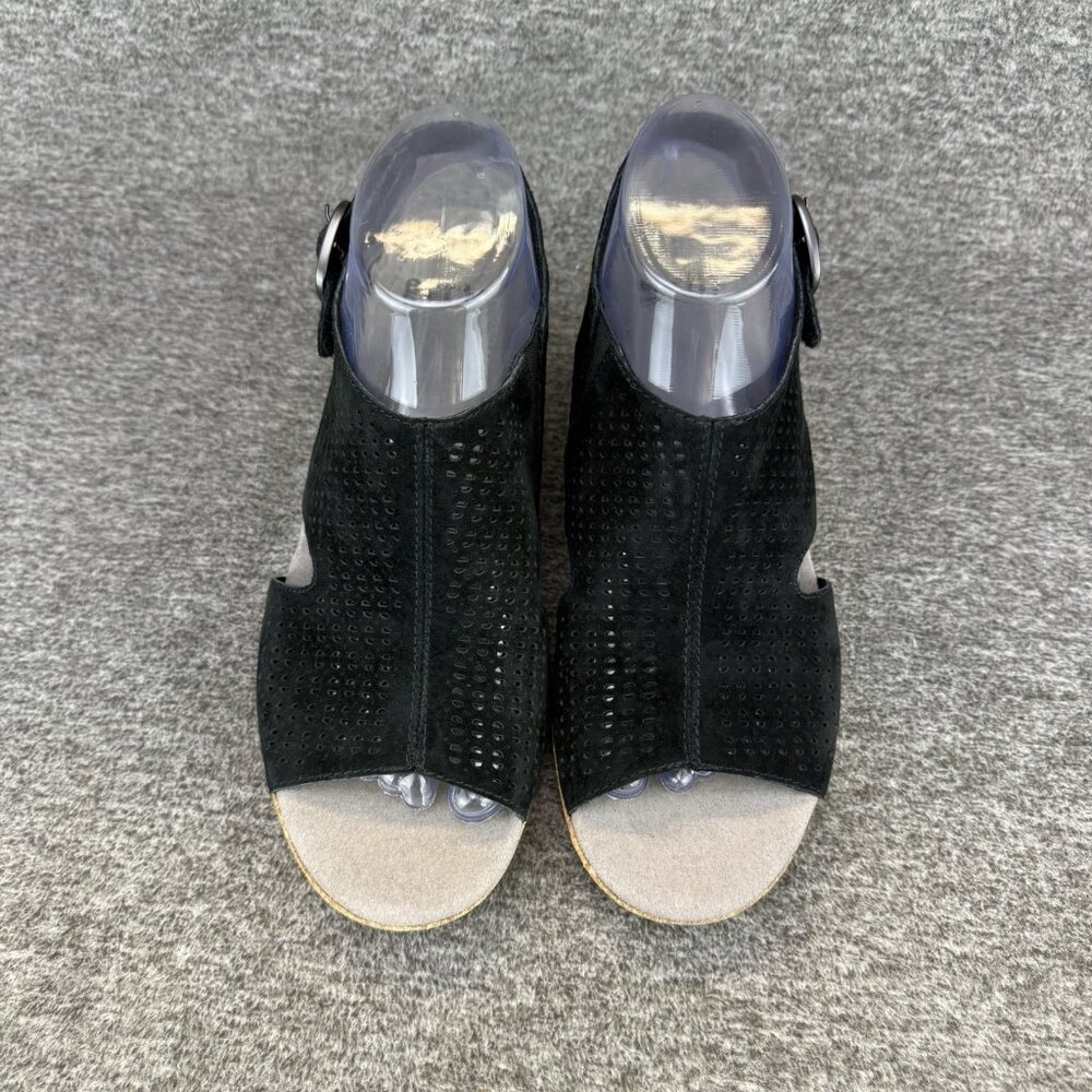 ✅Womens 8 Earth Woodland Radiant Sandal Black Perforated Leather Slingback Wedge - Picture 6 of 10